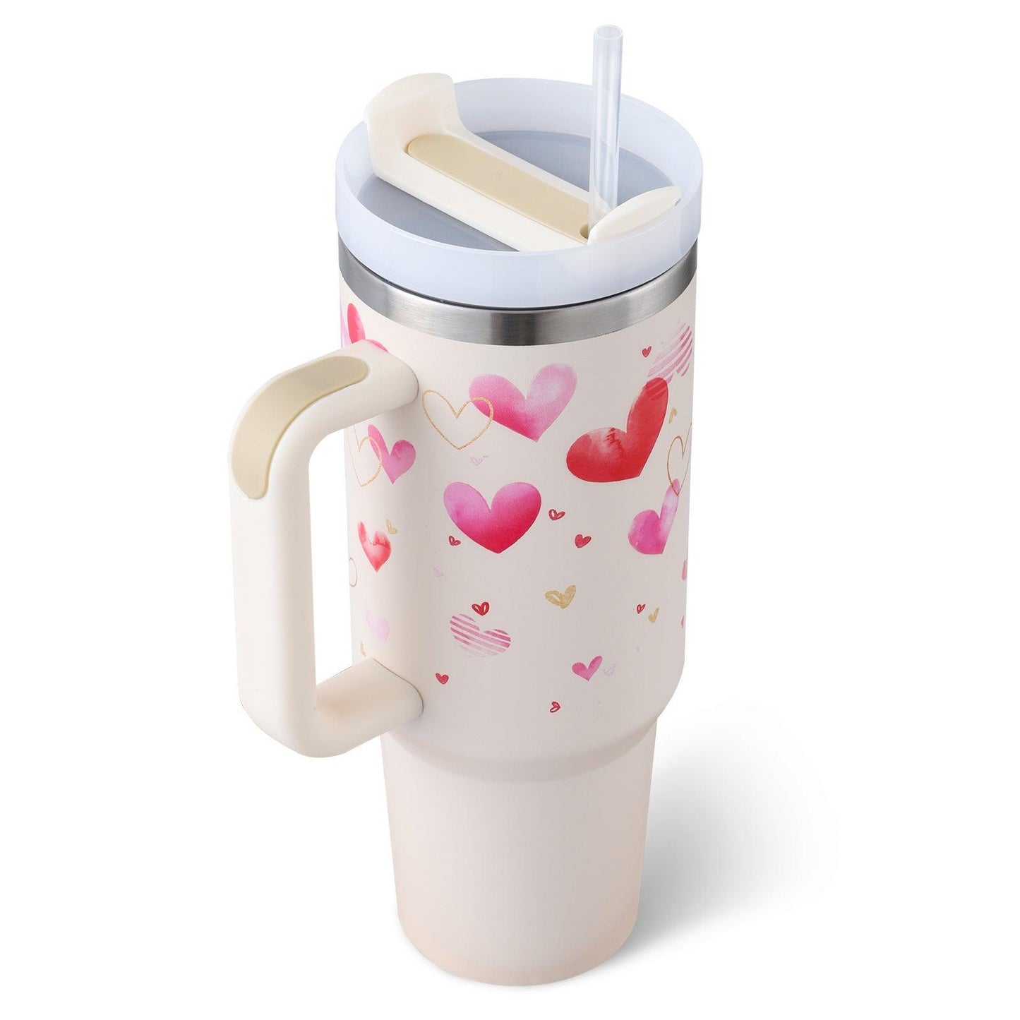 40 Oz Tumbler With Handle Straw Insulated, Stainless Steel Spill Proof Vacuum Coffee Cup Tumbler With Lid Tapered Mug Gifts For Valentine Lover Suitable For Car Gym Office Travel - Crafted Home