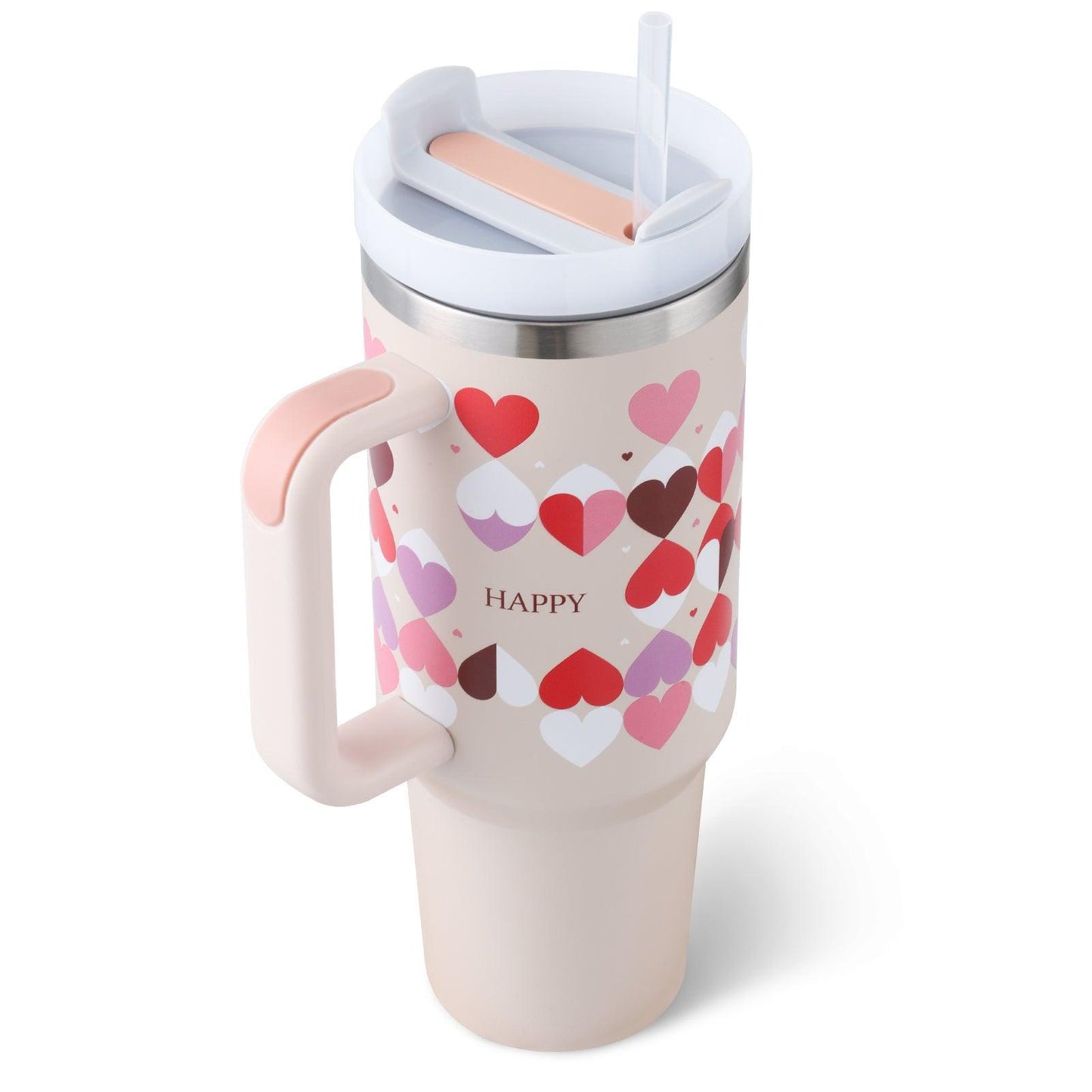 40 Oz Tumbler With Handle Straw Insulated, Stainless Steel Spill Proof Vacuum Coffee Cup Tumbler With Lid Tapered Mug Gifts For Valentine Lover Suitable For Car Gym Office Travel - Crafted Home
