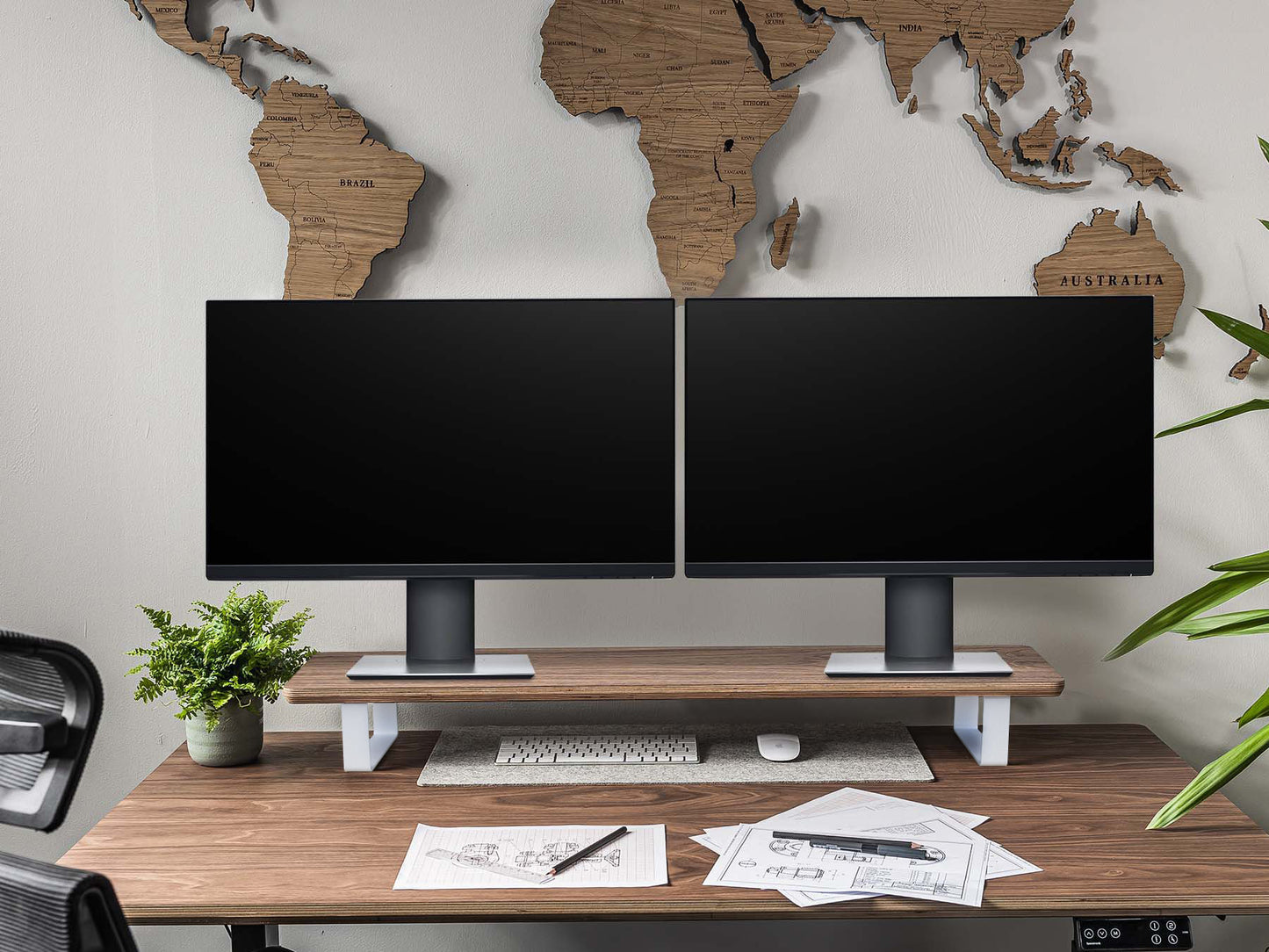 Dual Wooden Monitor Desk Riser