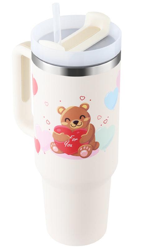40 Oz Tumbler With Handle Straw Insulated, Stainless Steel Spill Proof Vacuum Coffee Cup Tumbler With Lid Tapered Mug Gifts For Valentine Lover Suitable For Car Gym Office Travel - Crafted Home