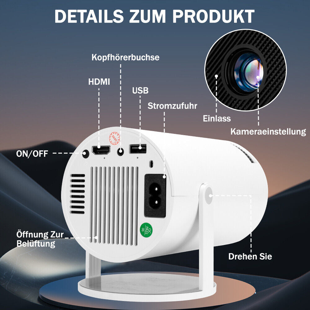 Smart Mini Beamer 270° LED Projector – 4K UHD, WiFi, Android, Bluetooth, 5G