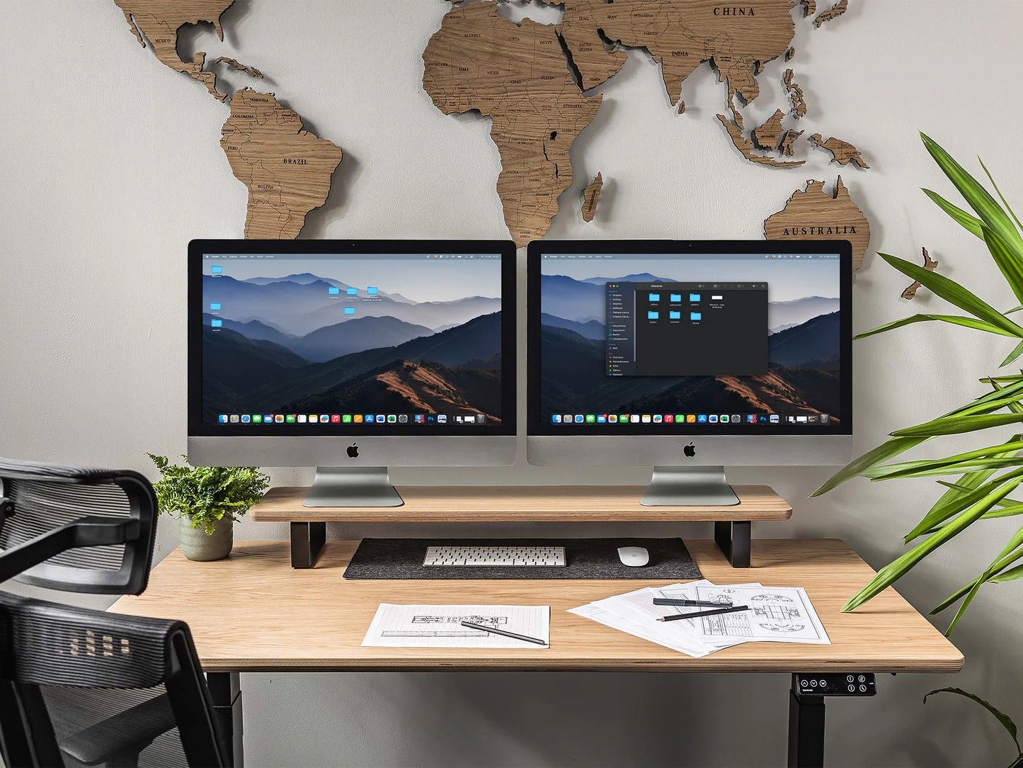 Dual Wooden Monitor Desk Riser