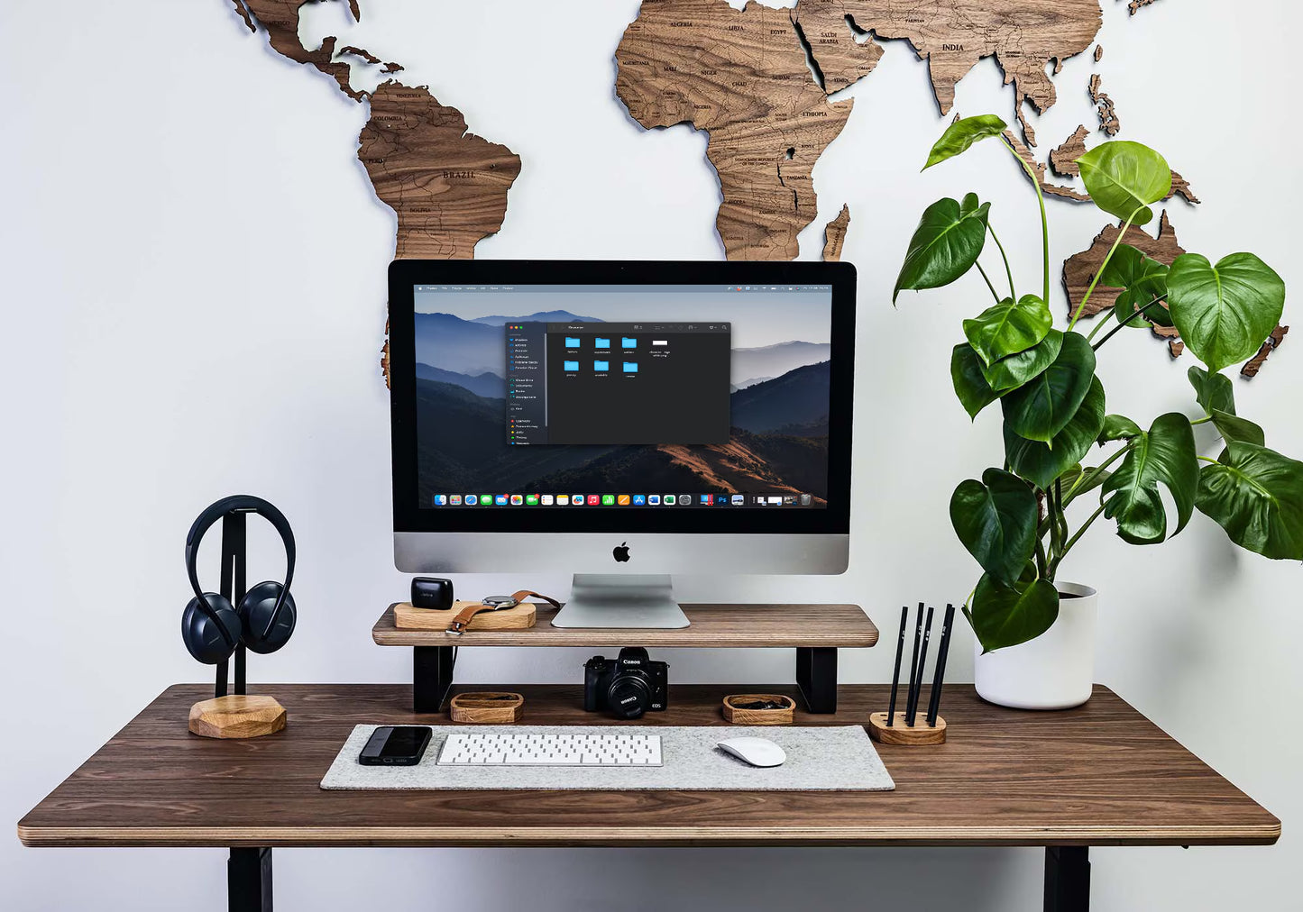 Dual Wooden Monitor Desk Riser