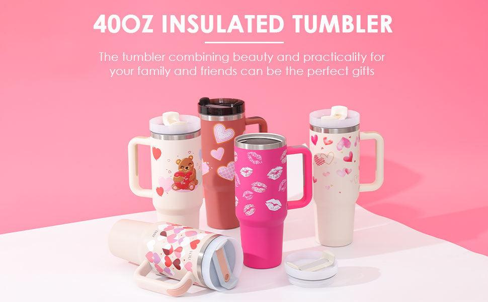40 Oz Tumbler With Handle Straw Insulated, Stainless Steel Spill Proof Vacuum Coffee Cup Tumbler With Lid Tapered Mug Gifts For Valentine Lover Suitable For Car Gym Office Travel - Crafted Home