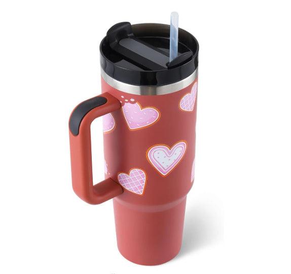 40 Oz Tumbler With Handle Straw Insulated, Stainless Steel Spill Proof Vacuum Coffee Cup Tumbler With Lid Tapered Mug Gifts For Valentine Lover Suitable For Car Gym Office Travel - Crafted Home