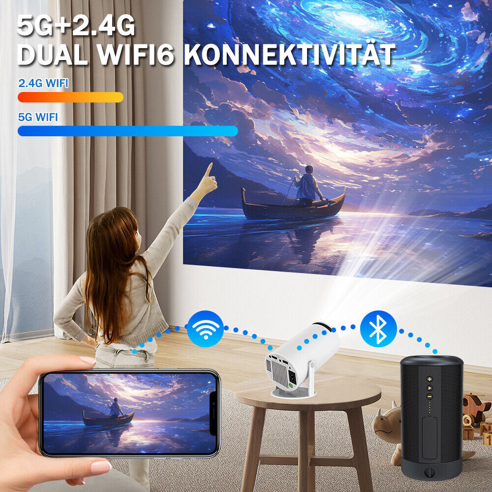 Smart Mini Beamer 270° LED Projector – 4K UHD, WiFi, Android, Bluetooth, 5G
