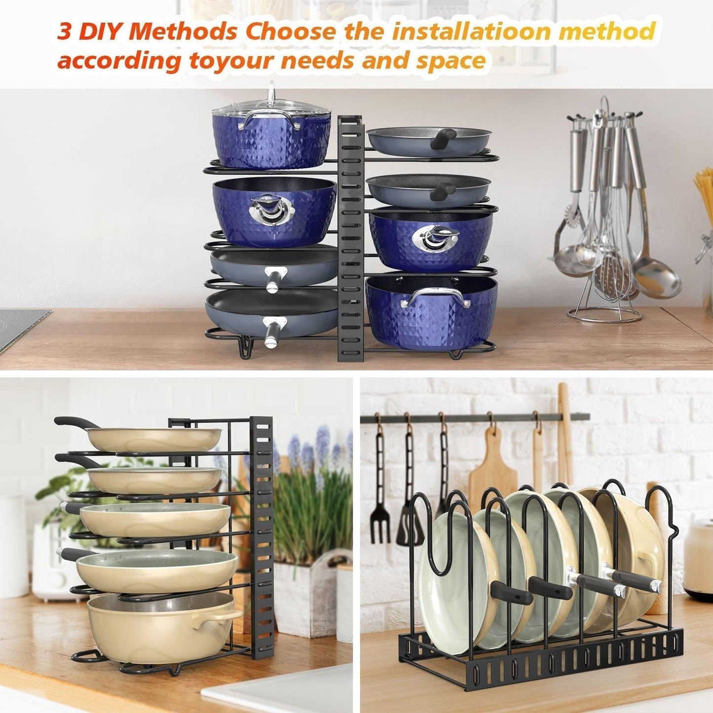 8 Tier Pot Racks Adjustable Kitchen Organization And Storage