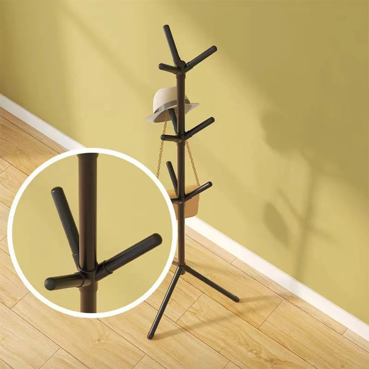 Tree Branch Shape Floor-to-Ceiling Clothes and Hat Rack with Hooks for Bedroom Storage