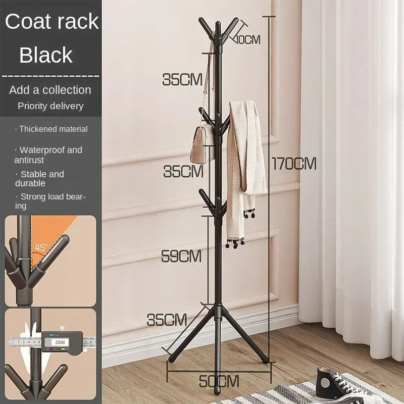 Tree Branch Shape Floor-to-Ceiling Clothes and Hat Rack with Hooks for Bedroom Storage
