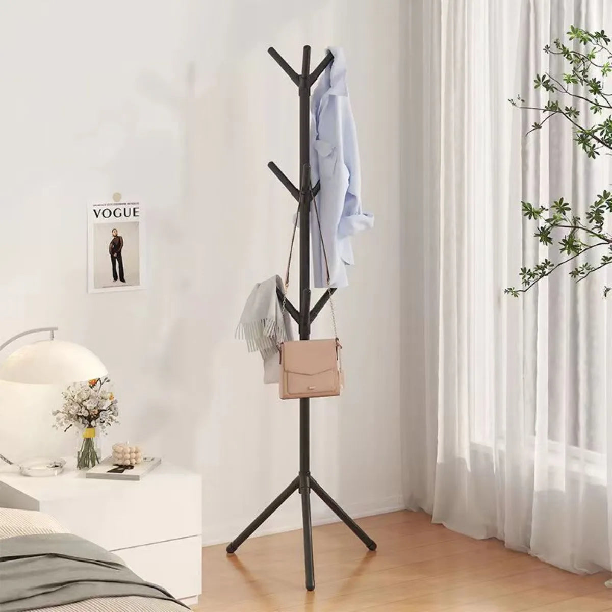 Tree Branch Shape Floor-to-Ceiling Clothes and Hat Rack with Hooks for Bedroom Storage