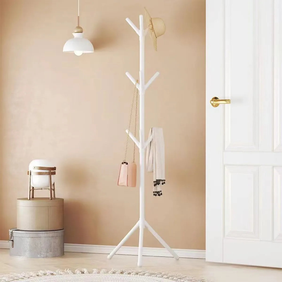 Tree Branch Shape Floor-to-Ceiling Clothes and Hat Rack with Hooks for Bedroom Storage