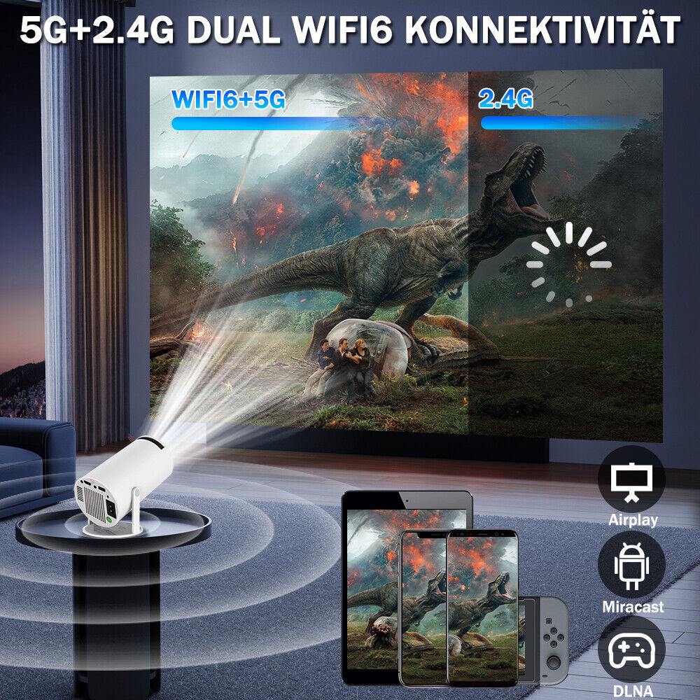 Smart Mini Beamer 270° LED Projector – 4K UHD, WiFi, Android, Bluetooth, 5G