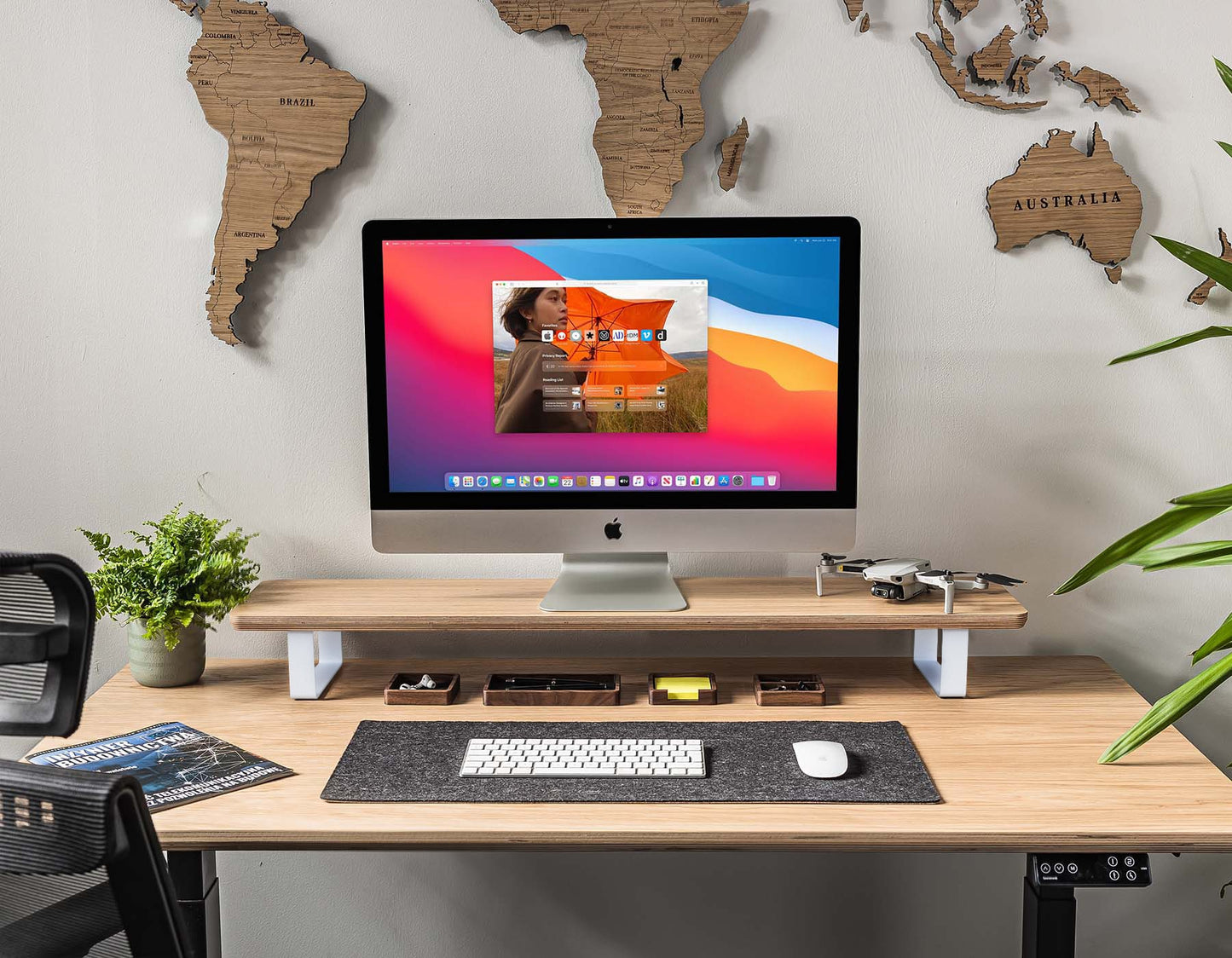 Dual Wooden Monitor Desk Riser
