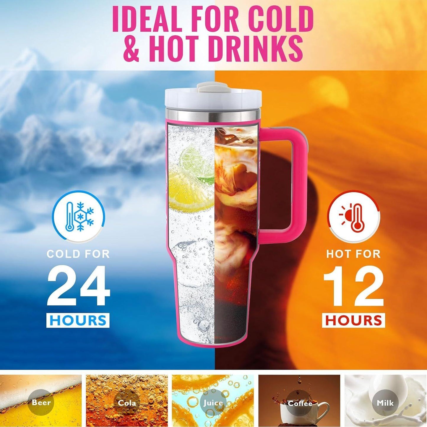 40 Oz Tumbler With Handle Straw Insulated, Stainless Steel Spill Proof Vacuum Coffee Cup Tumbler With Lid Tapered Mug Gifts For Valentine Lover Suitable For Car Gym Office Travel - Crafted Home