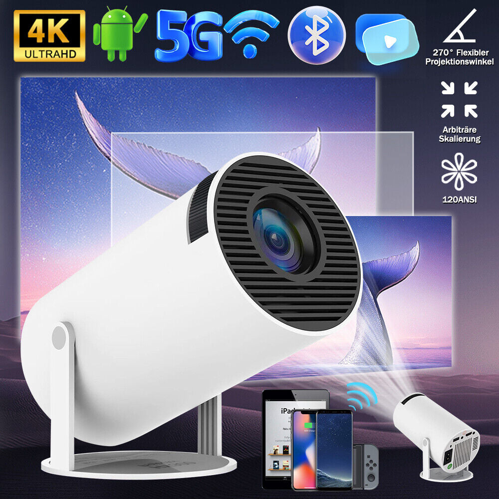 Smart Mini Beamer 270° LED Projector – 4K UHD, WiFi, Android, Bluetooth, 5G
