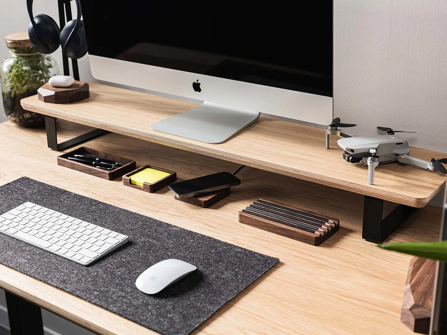 Dual Wooden Monitor Desk Riser