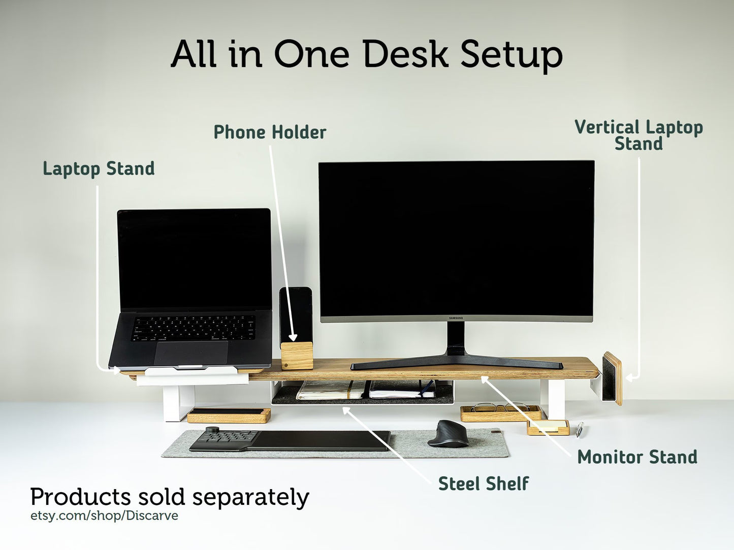 Dual Wooden Monitor Desk Riser