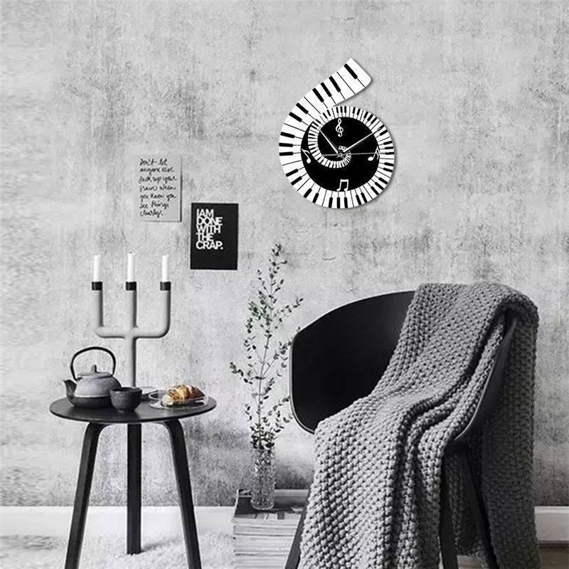 Decoration Wall Clock Treble Clef Piano Keyboard Musical Notes Irregular Decoration Clock Wall Clock Cross-border - Crafted Home