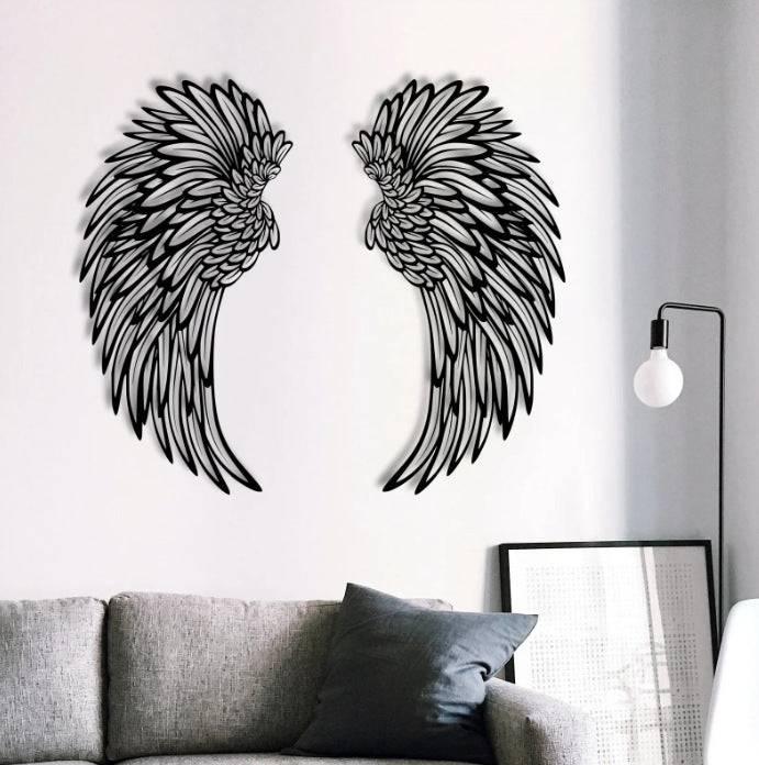 Carved Metal Wall Decor Art With Light Angel Wings Decoration - Crafted Home