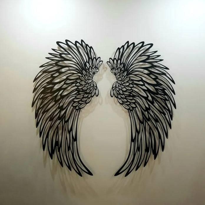 Carved Metal Wall Decor Art With Light Angel Wings Decoration - Crafted Home